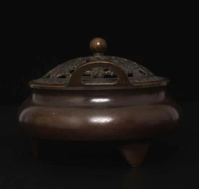 Ming Xuande Signed Old Chinese Bronze Incense Burner w/flower