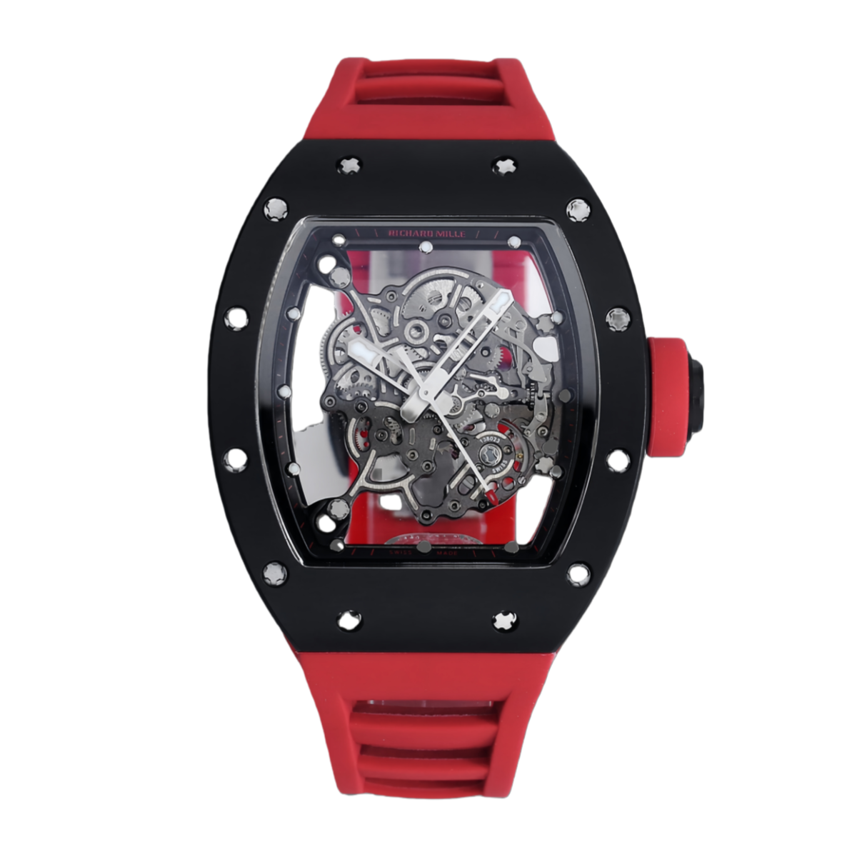 【7A Quality】Richard Miller RM 055 RMUL2 NTPT Carbon Fiber Red Rubber Strap