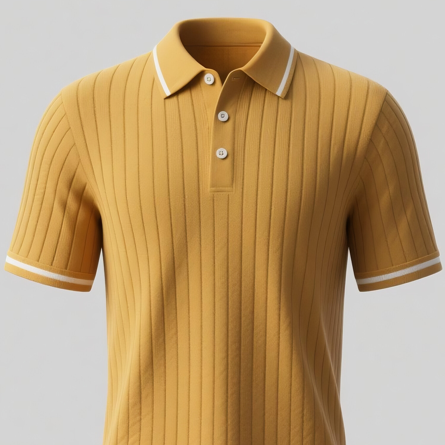 Men's White Stripe Half Button Short Sleeve Knitted Polo Shirt