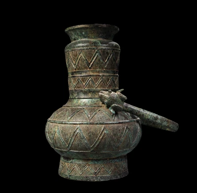 38CM Old Chinese Bronze Statue Lid Pot w/pattern N4327