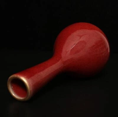 22CM Old Chinese Red Glaze Yaobian Glaze Vase