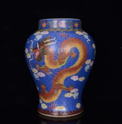 39CM Qianlong Signed Chinese Cloisonne Enamel Porcelain Lid Pot w/dragon N3137