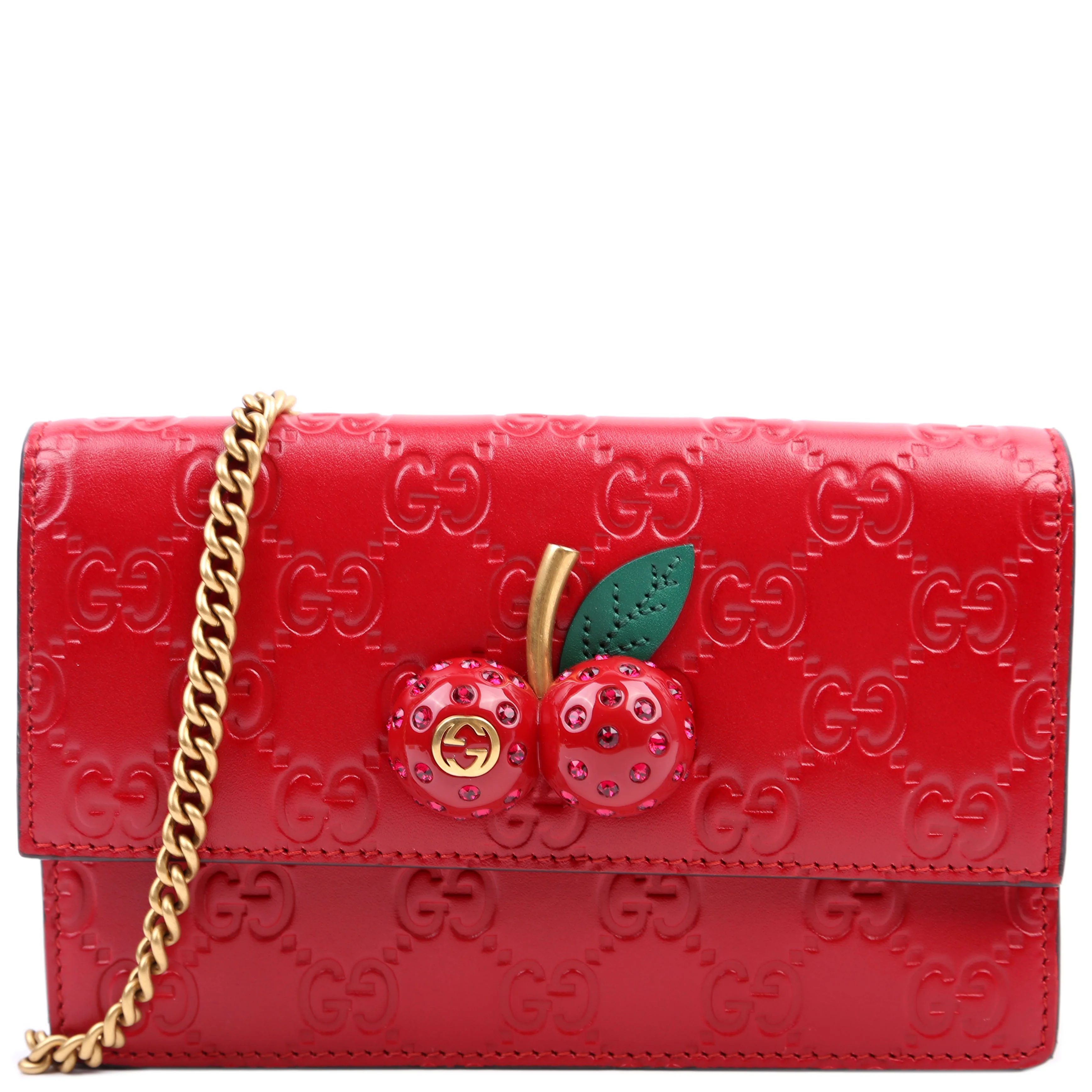 GUCCI 481291 GG Leather Cherries Mini Bag