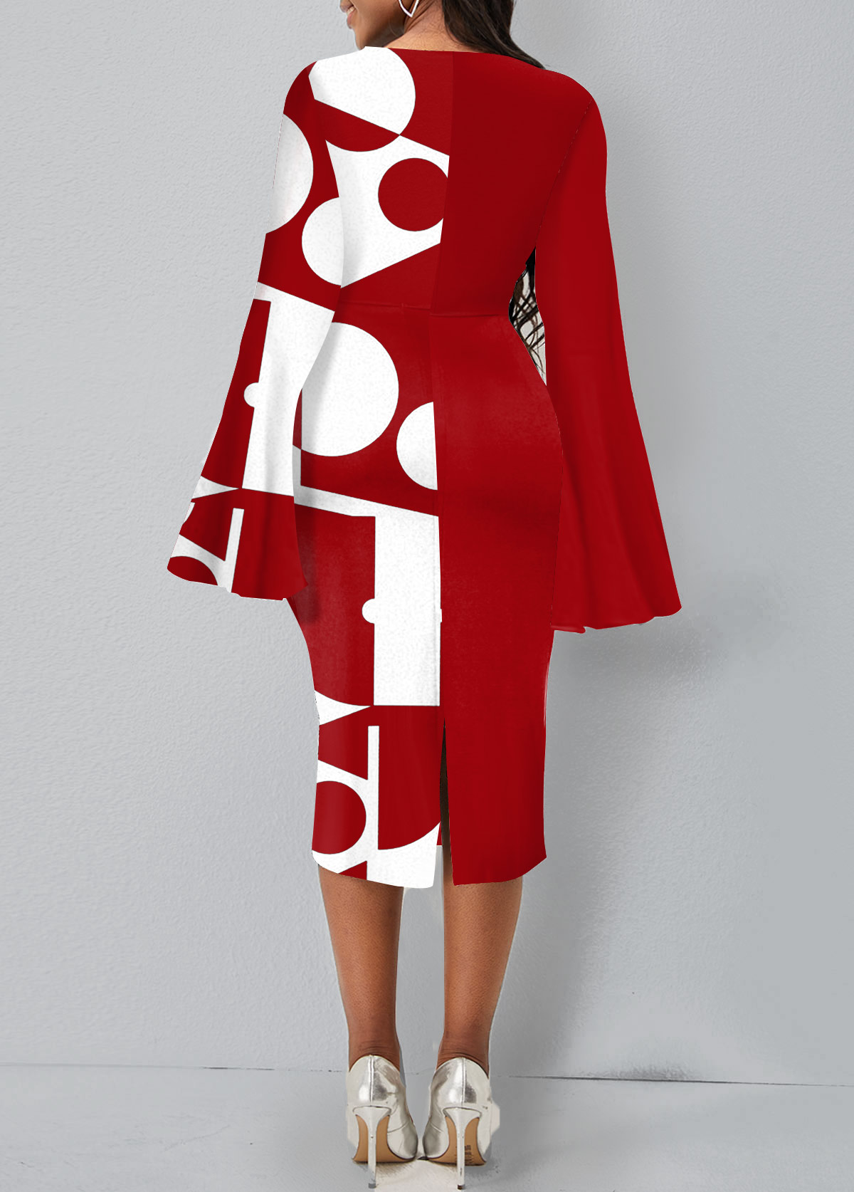 Geometric Print Flare Sleeve Dress
