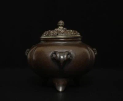 Chen Qiaosheng Signed Old Chinese Bronze or Copper Incense Burner w/sheep