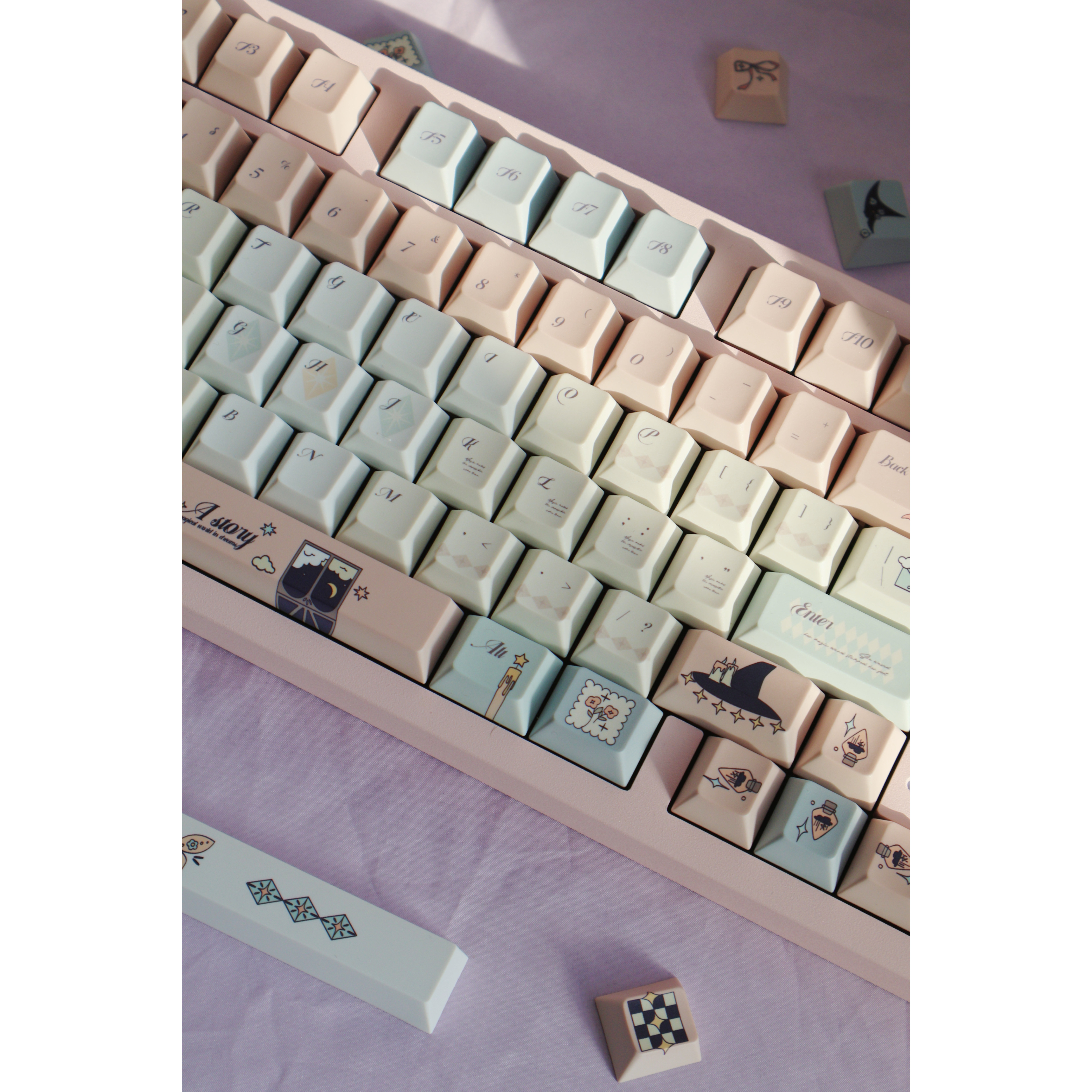 Dreamy Fairy Tale Side-Printed Shine-Through Keycap Set – PBT Cherry Profile Mini Kit – Compatible with Mad Catz & Wooting