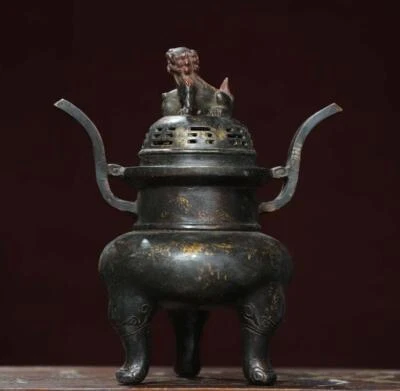 Xuande Signed Old Chinese Bronze Incense Burner w/lion N2925