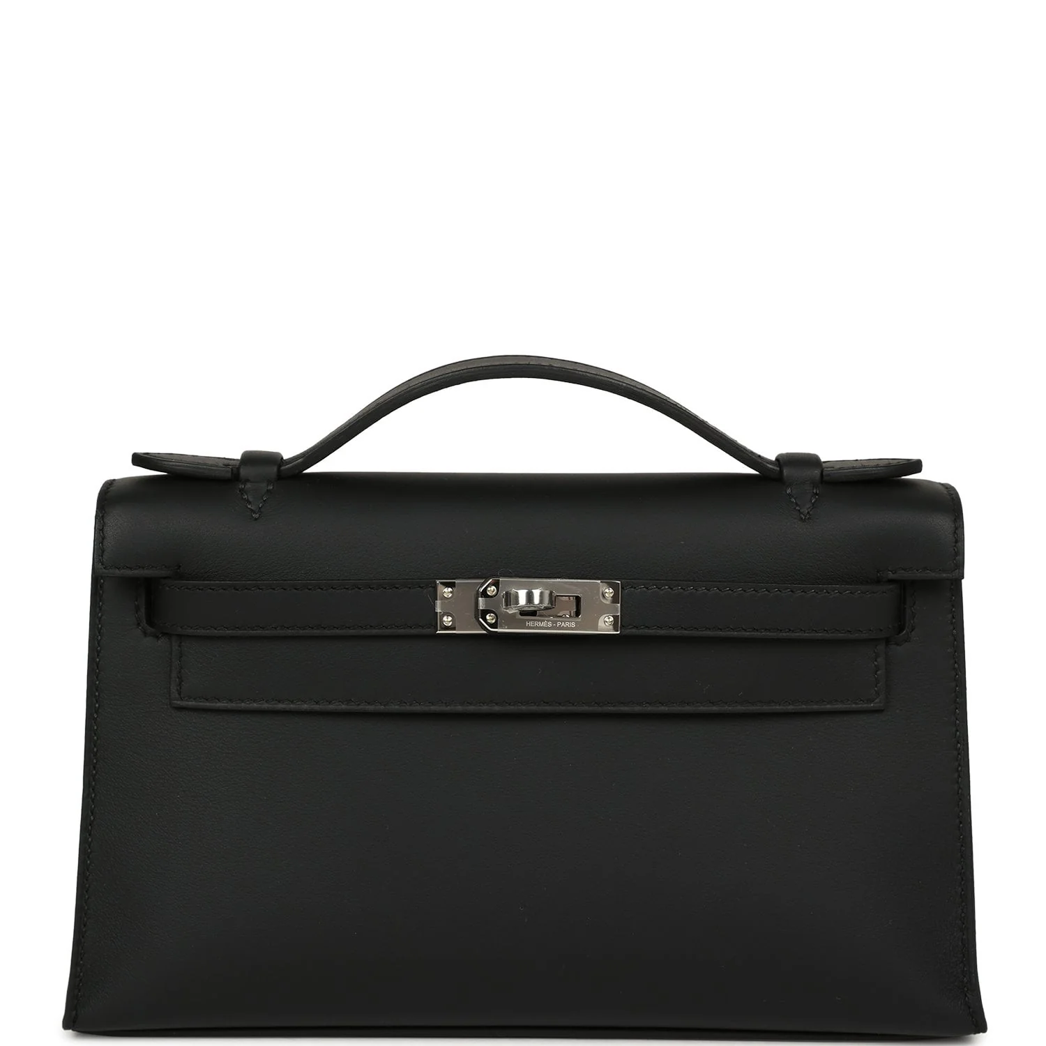 HERMÈS Special Order (HSS) Kelly Pochette Black Verso Swift Palladium Hardware