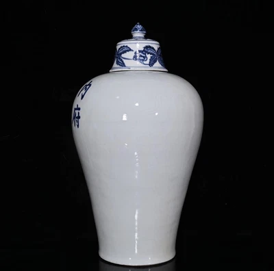 43CM Signed Old Chinese White Glaze Vase W/dragon N423