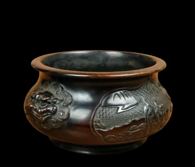 Xianjiantang Signed Old Chinese Red Copper Handmade Incense Burner w/lion N3771