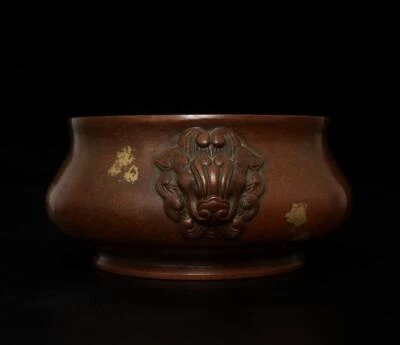 Qianlong Signed Old Chinese Bronze Gilding Incense Burner w/lion