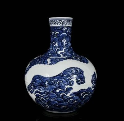 30CM Yongle Singed Old Chinese Blue and White Vase W/ dragon N3103
