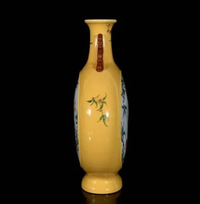 38CM Qianlong Signed Old Chinese Famille Rose Vase W/peach N3694