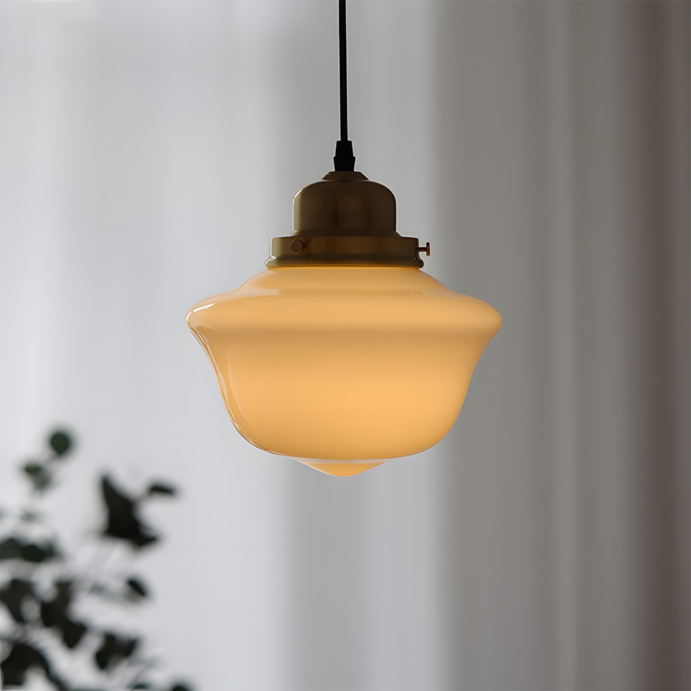 Vintage White Glass Brass Dining Room Pendant Lights