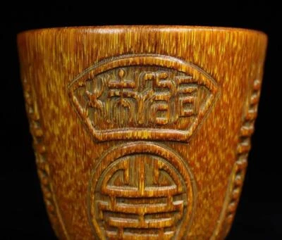 Old Chinese Cow Statue Cup w/Shou N2165