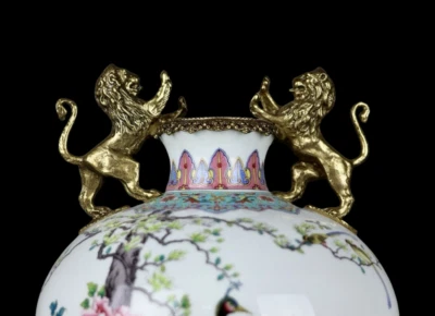 46CM Qianlong Signed Old Chinese Famille Rose Vase w/peacock N3995