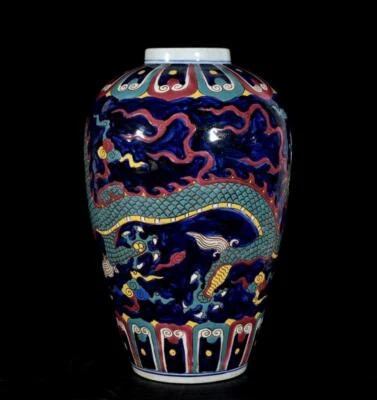 44CM Xuande Signed Old Chinese Wucai Lid Pot W/dragon N3340