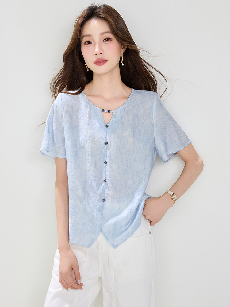 V-neck fashion shirt split hollow tops for women