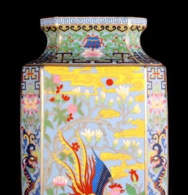 37CM Qianlong Signed Old Chinese Colour Enamel Vase W/phoenix N1524