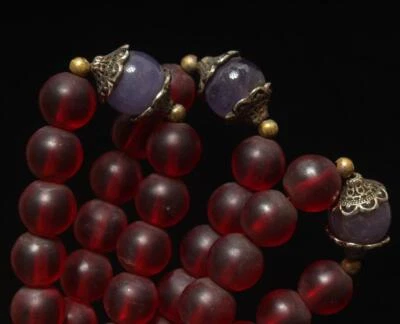 490G Fine Chinese Nephrite Coloured Glaze Necklace Court Beats