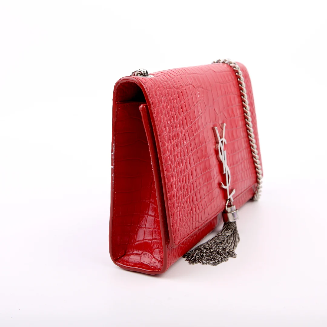 Kate Tassel Satchel Medium Croc Embossed 354119 Red