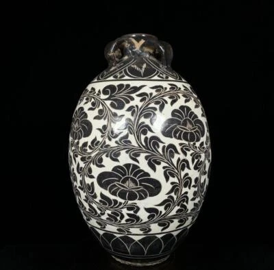 32CM Old Chinese Cizhou Yao Cizhou Kiln Vase w/flower CK262