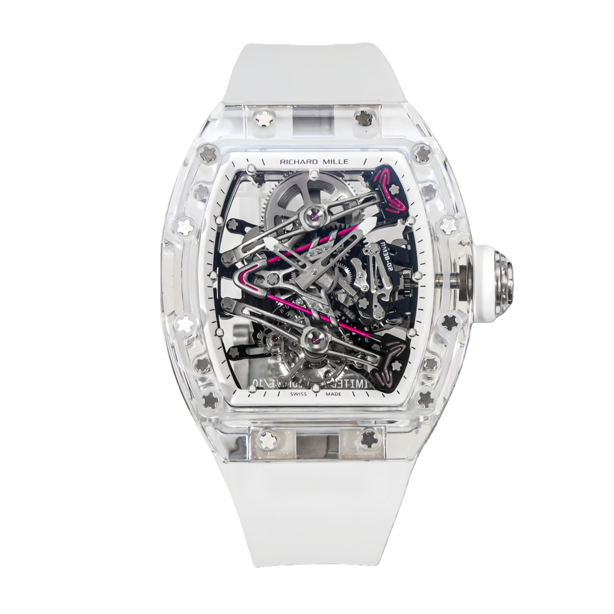 【7A Quality】Richard Mille RM38-02 Richard Mille Tourbillon Movement Edition Crystal White Rubber Strap