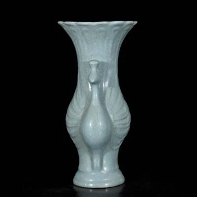 39CM Old Chinese Ru Yao Ru Kiln Vase w/peacock N3597