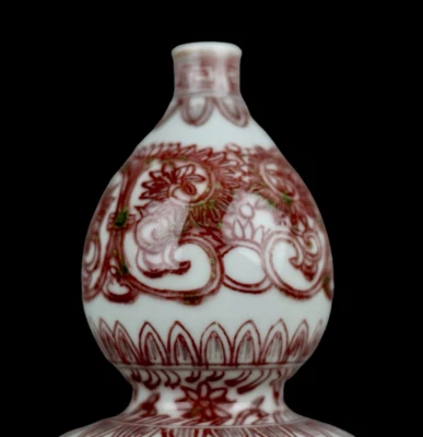 26CM Kangxi Signed Old Chinese Underglaze Red Vase w/flower N3991