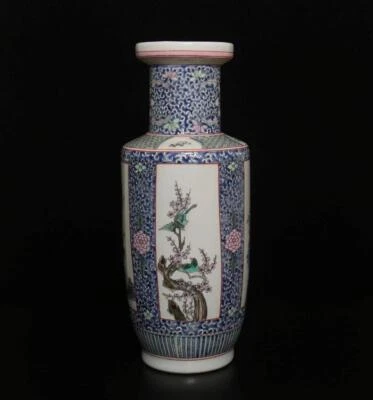 43.5CM Kangxi Signed Antique Chinese Famille Rose Vase W/flowers