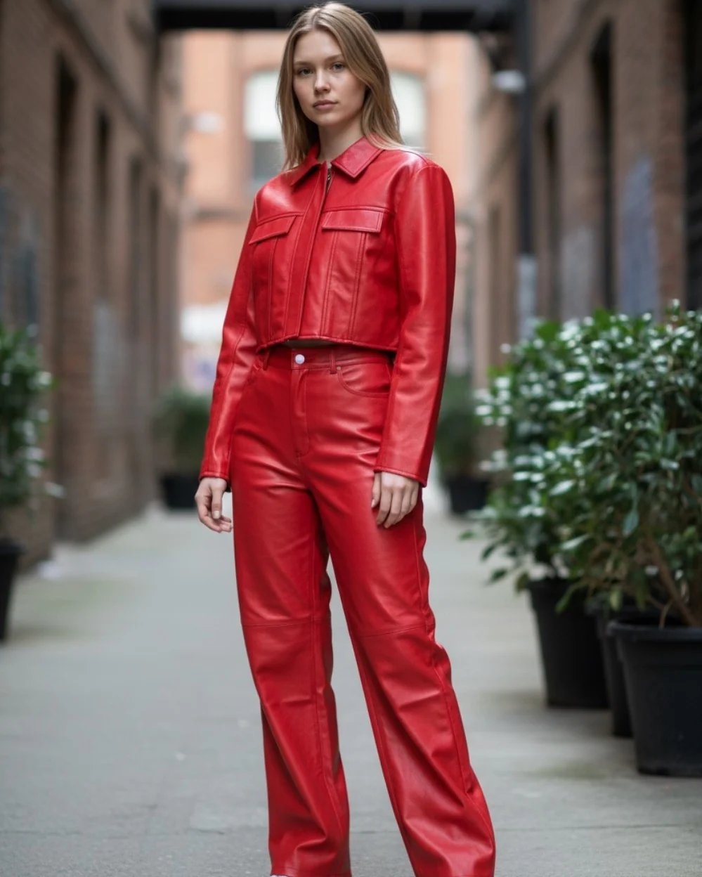 WOMEN- LEATHER SET - MOTO RED