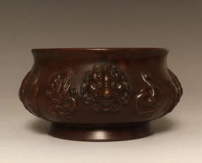 Old Chinese Bronze Incense Burner With Cow Qianlong Marked