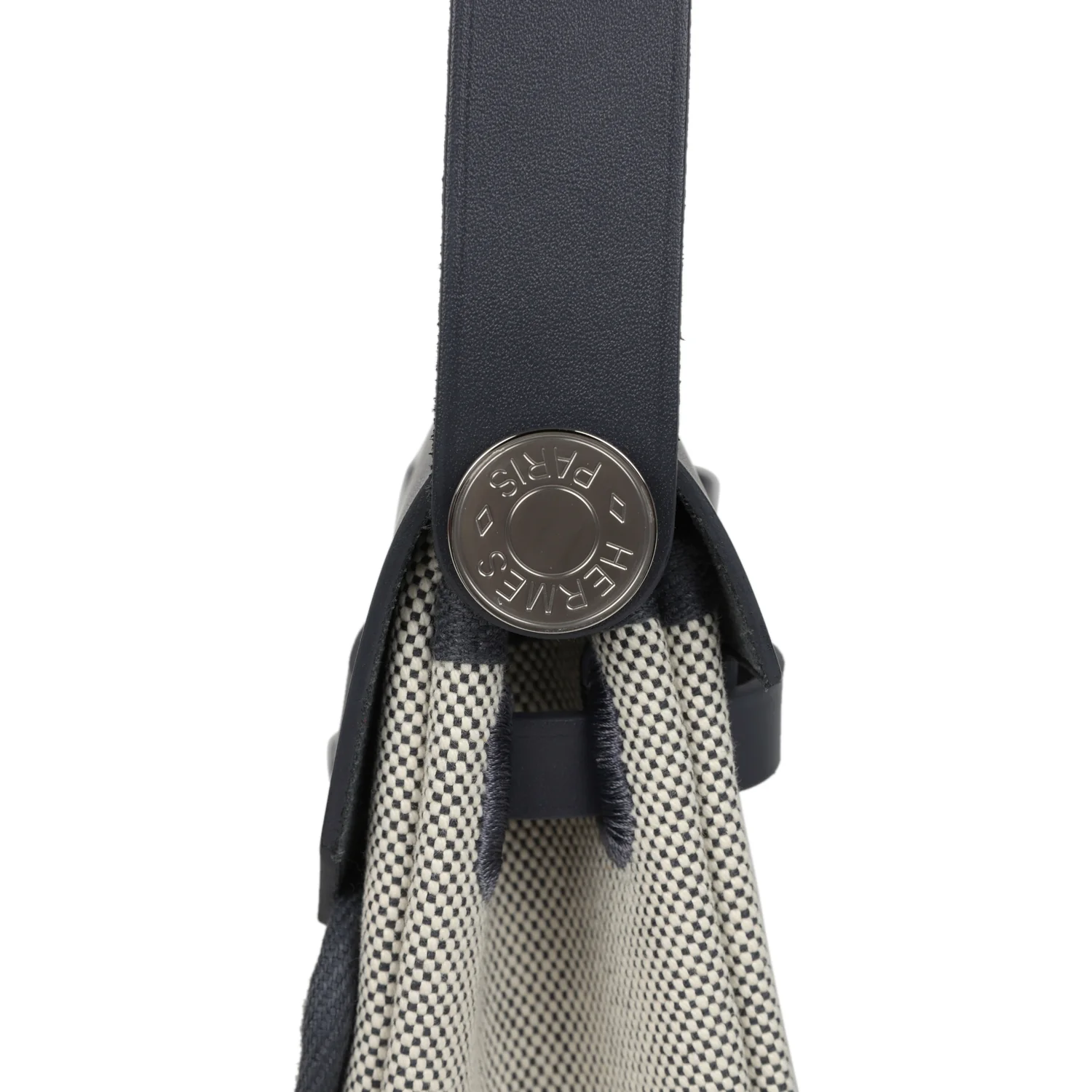 Hermes Herbag Zip 20 Mini Ecru, Ardoise Toile H Canvas, Ardoise Vache Hunter Palladium Hardware