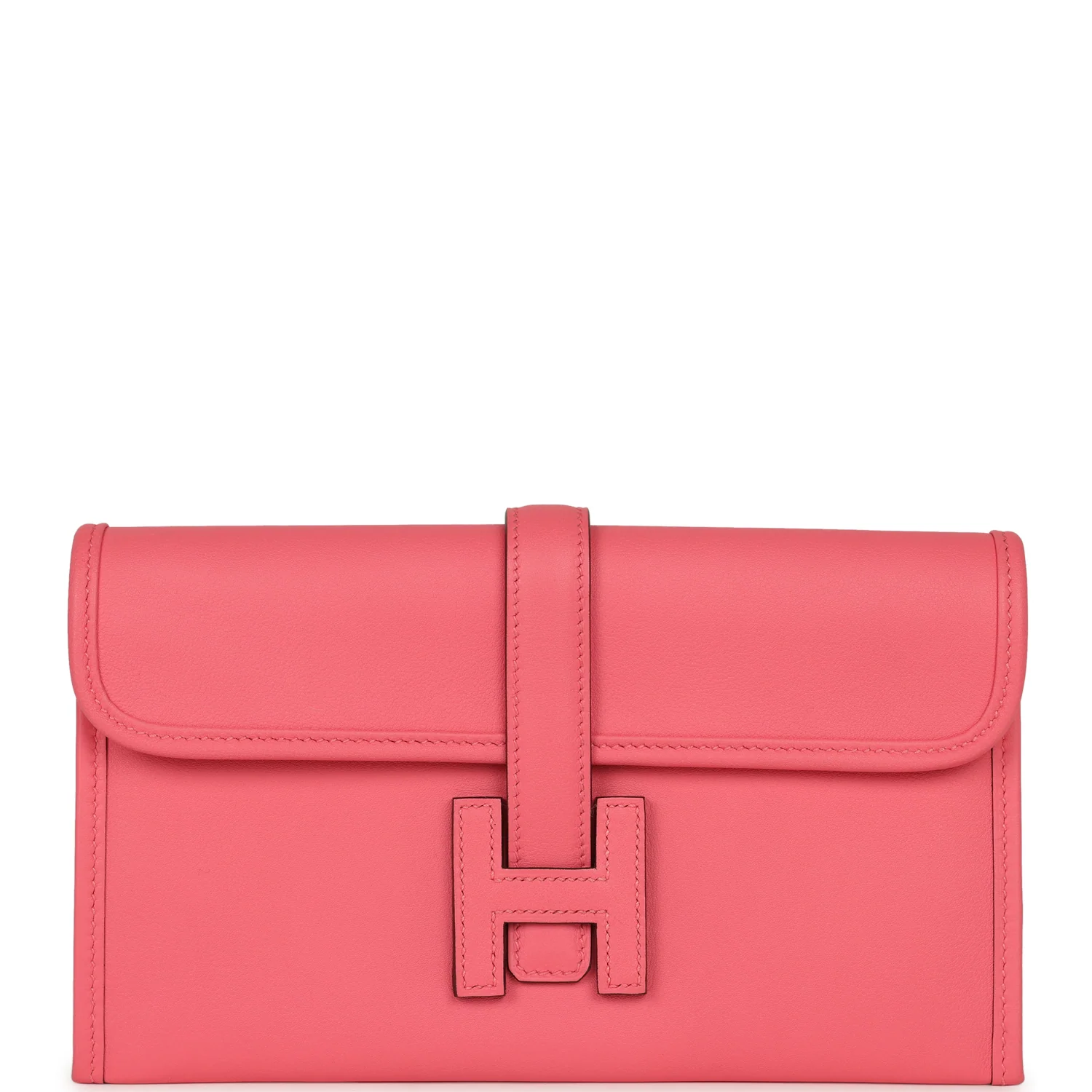 HERMÈS Jige Duo Clutch Rose Azalee Swift Palladium Hardware