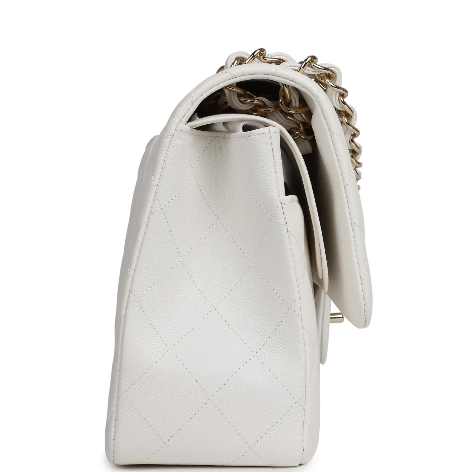 Chanel Jumbo Classic Double Flap White Caviar Light Gold Hardware