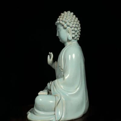 32CM Old Chinese Song Ru Yao Ru Kiln Statue w/Guanyin Buddha N67