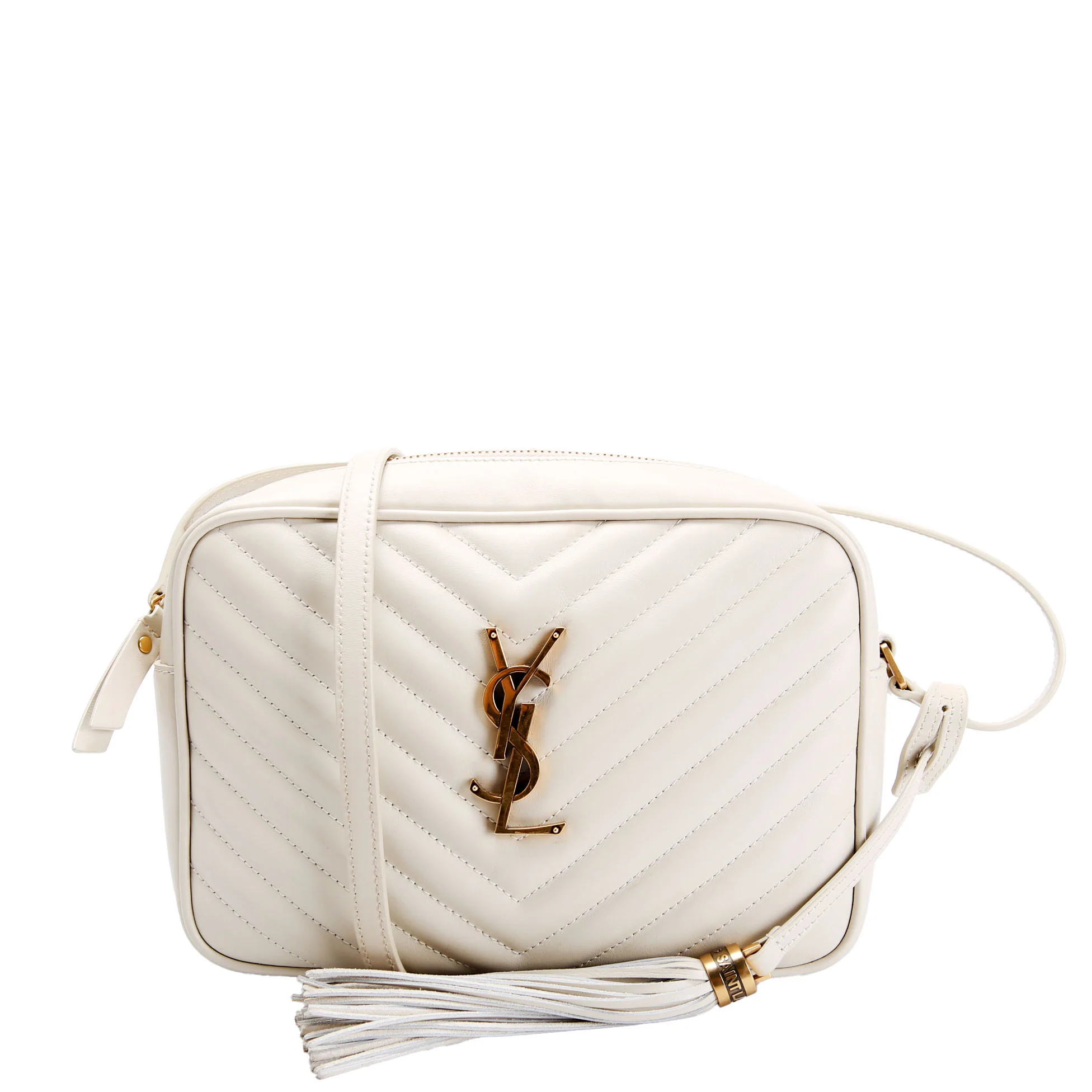 SAINT LAURENT Lou Camera Bag Chevron Cream