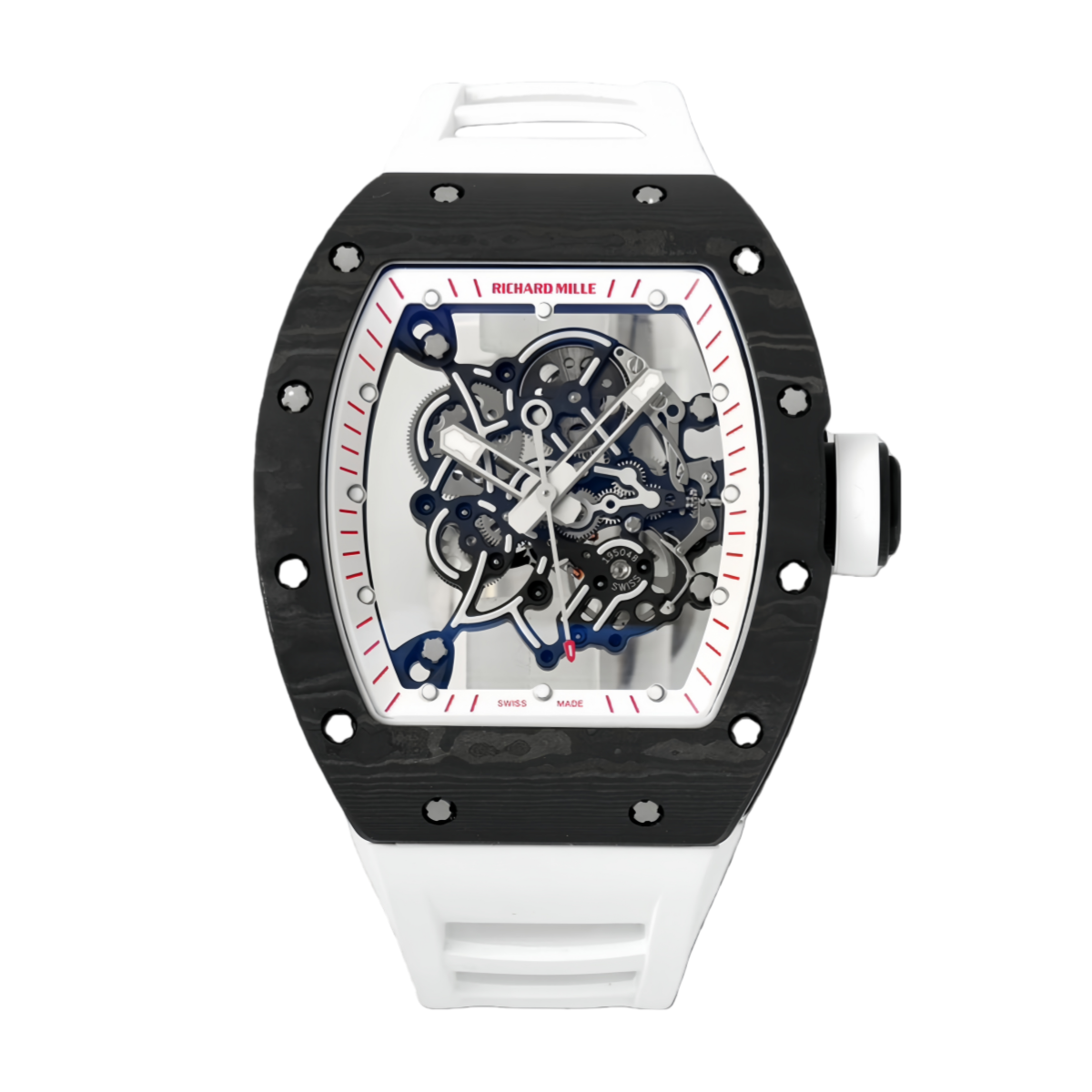 【7A Quality】Richard Miller RM 055 RMUL2 NTPT Carbon Fiber White Rubber Strap