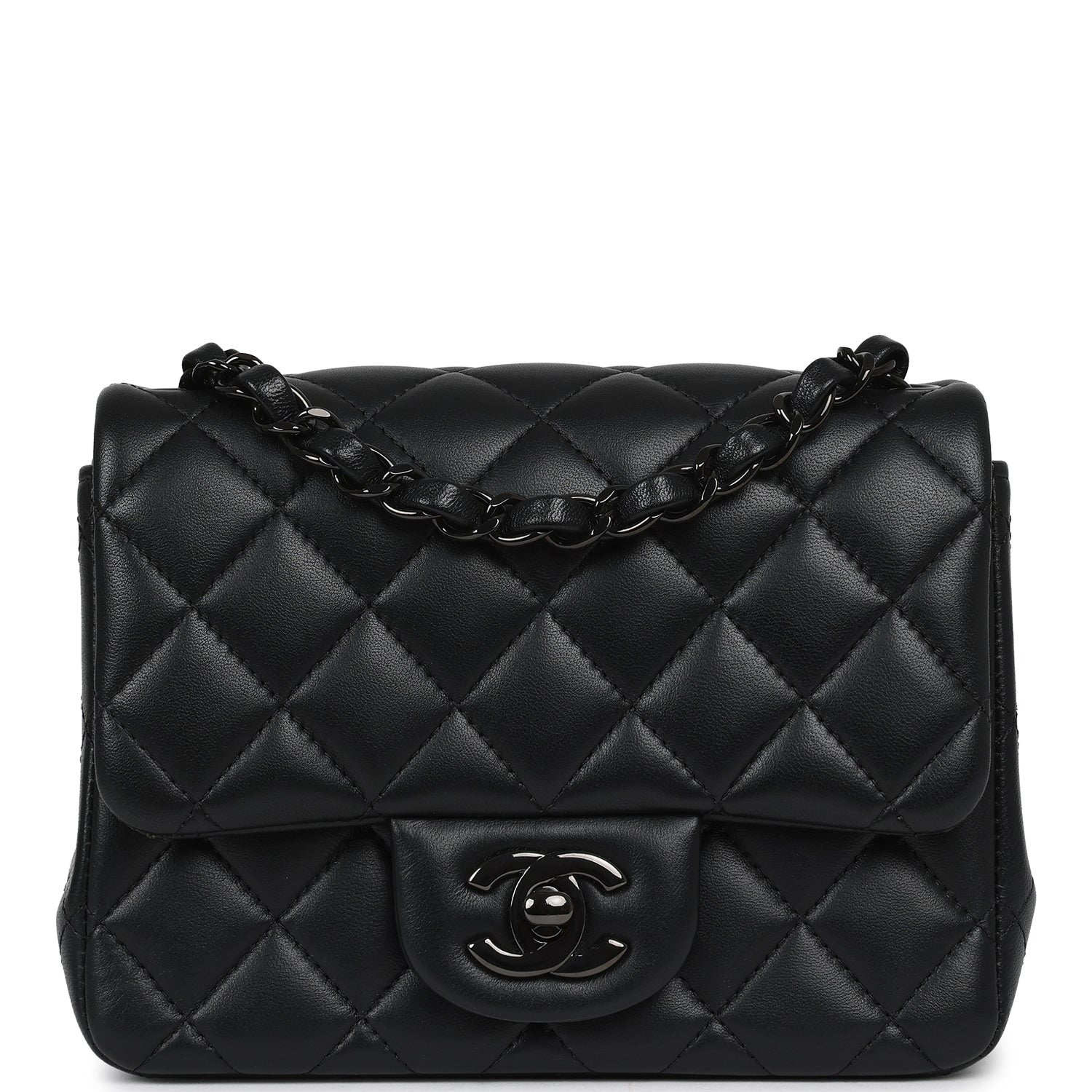 CHANEL Mini Classic Square Flap Bag So Black Lambskin Black Hardware