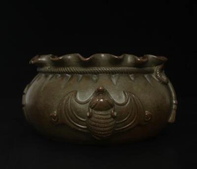 Songyuelv Signed Old Chinese Bronze Incense Burner w/bat
