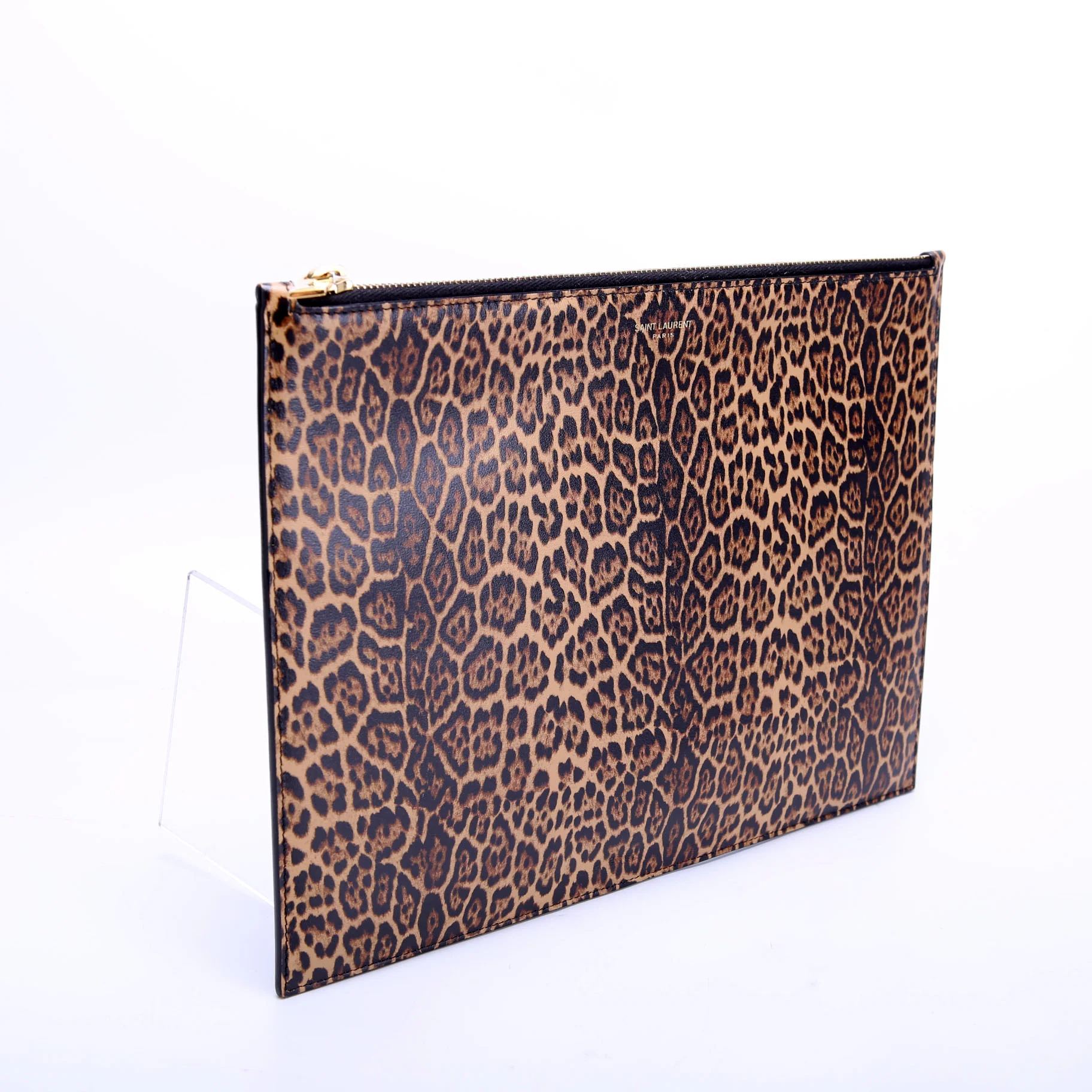SAINT LAURENT 635099 Zip Large Clutch Calfskin Cheetah/Black