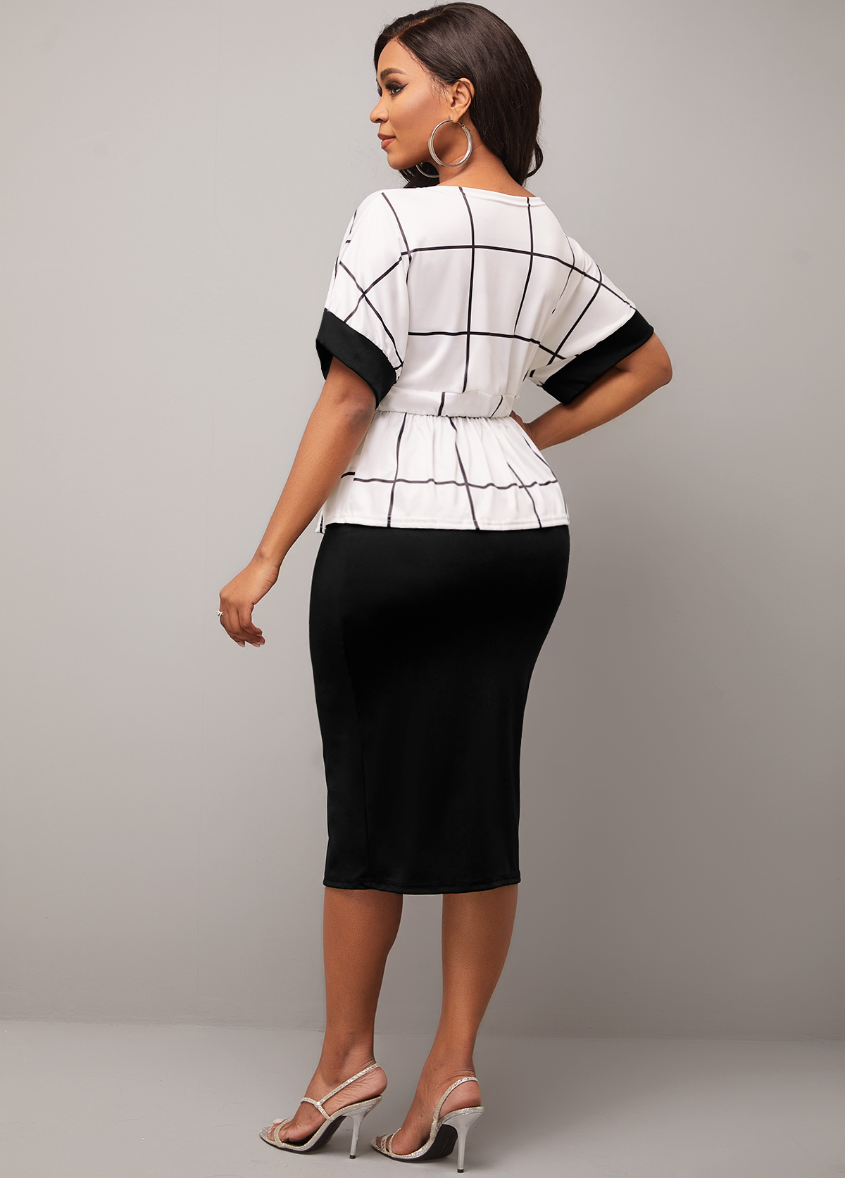 Plaid Round Neck Black Two Piece Dress