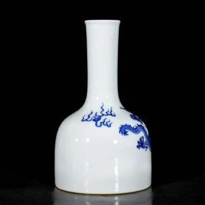 Kangxi Signed Old Chinese Blue and White Vase W/dragon N3635