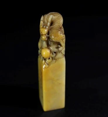 219G Old Chinese Shoushan Stone Seal Stamp Statue w/dragon N1217