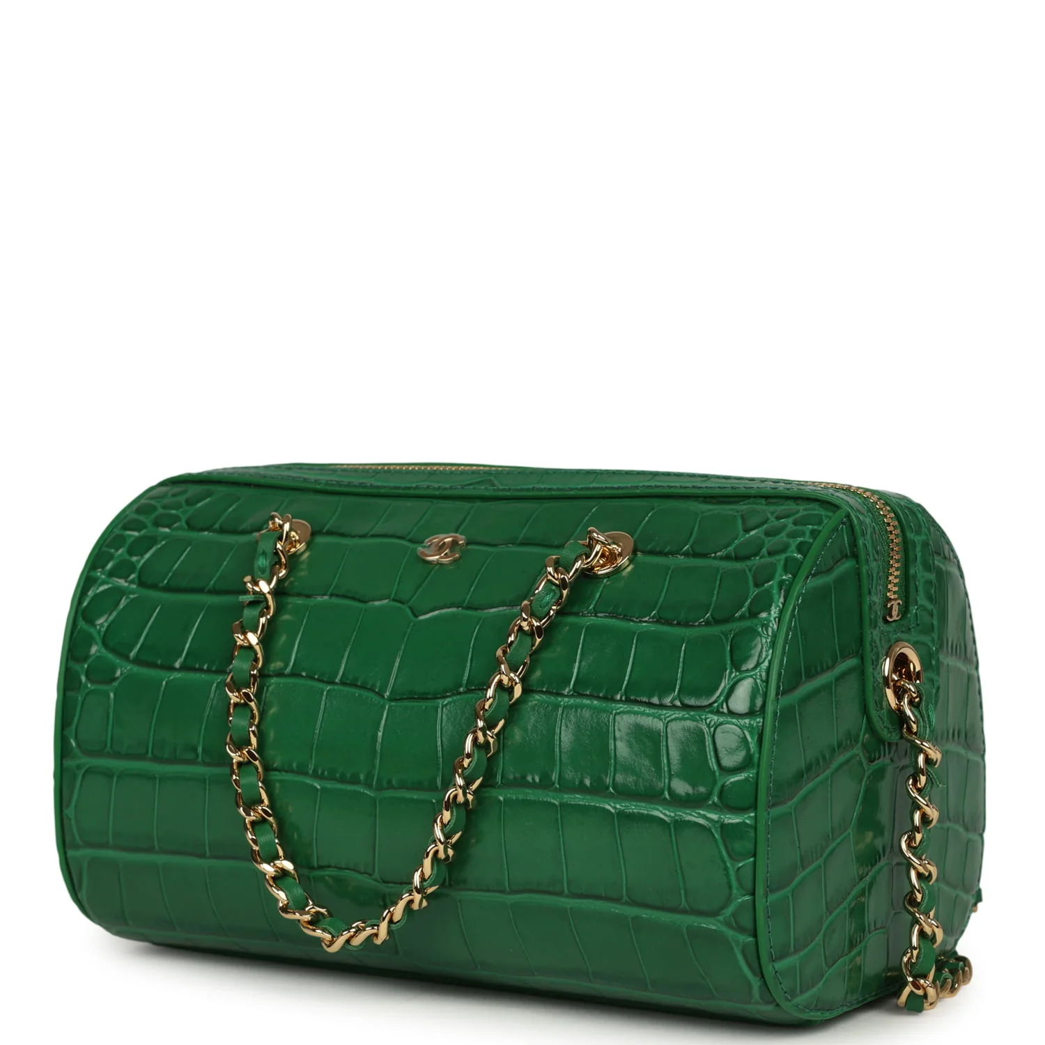 Chanel Mini Timeless Classic Barrel Bag with Chain Green Croc Embossed Calfskin Gold Hardware