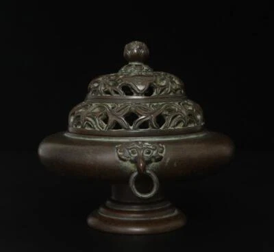 Xuande Signed Old Chinese Bronze High Incense Burner w/lid