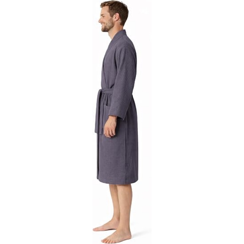 Turkish Linen Men's Waffle Bathrobe Lightweight Kimono Spa Robe