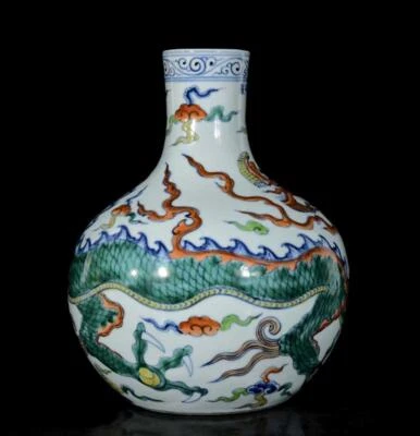 29CM Xuande Signed Old Chinese Wucai Vase W/dragon N3115