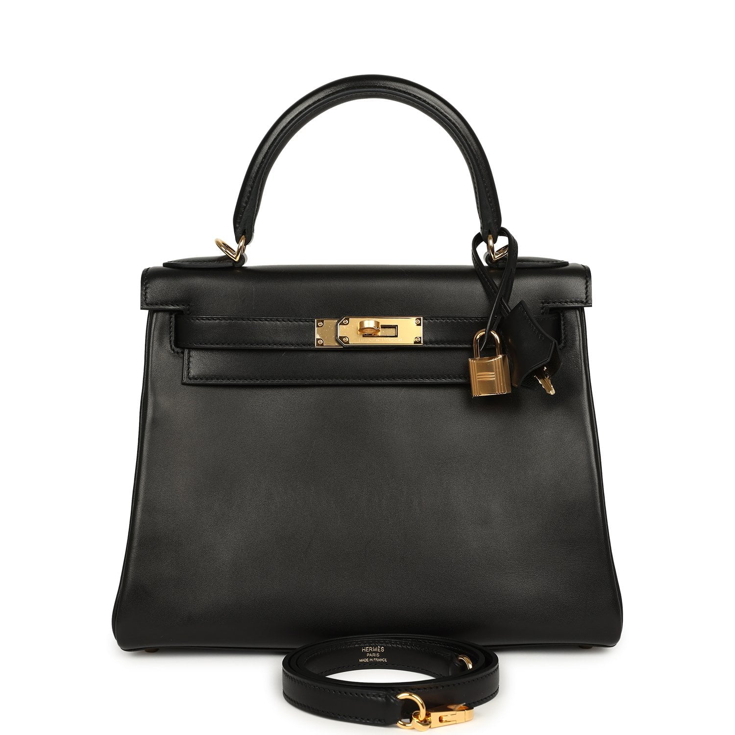 HERMÈS Kelly Retourne 28 Black Evercalf Gold Hardware