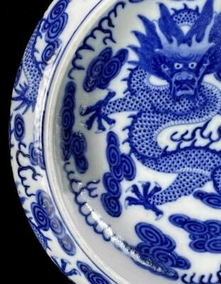Guangxu Signed Old Chinese Blue&White Brush Washer W/dragon N720